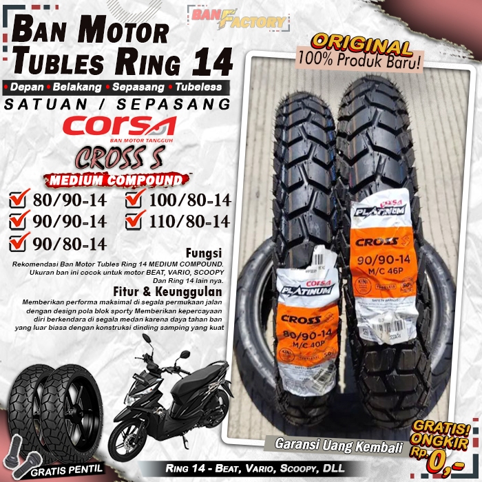 Ban Motor Beat Corsa Cross s Ring 14 Tubles Ban Motor Tubeless Mio Beat Vario Scoopy Ring 14 Tubles