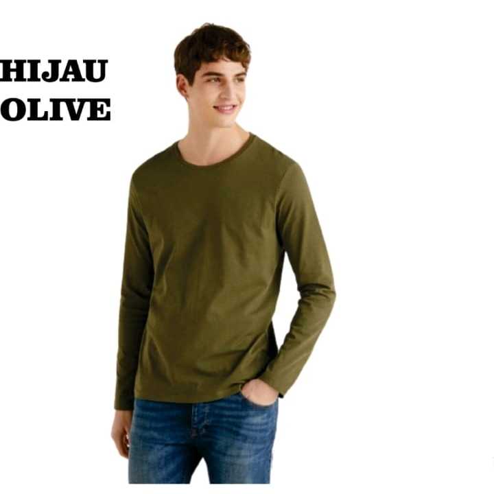 Kaos Polos Lengan Panjang Hijau Olive Bahan Soft Cotton Combed 30s - Kaos Oblong Polos Lengan Panjan