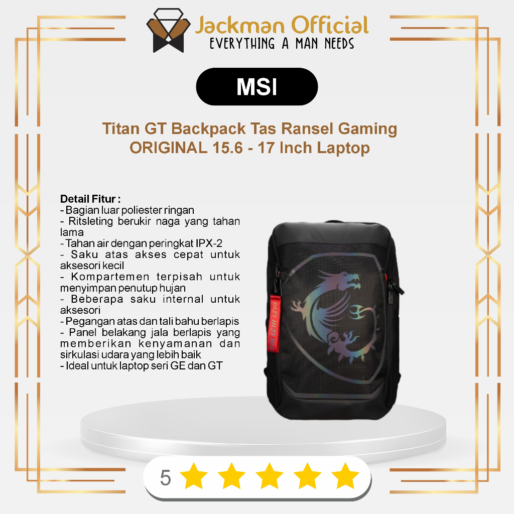 MSI Titan GT Backpack Tas Ransel Gaming ORIGINAL 15.6 - 17 Inch Laptop