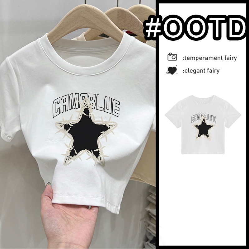 Kaos Pendek Longgar Crop Top Wanita Y2k Retro Style Putih Kaos Wanita Premium Kaos Wanita Lengan Pen