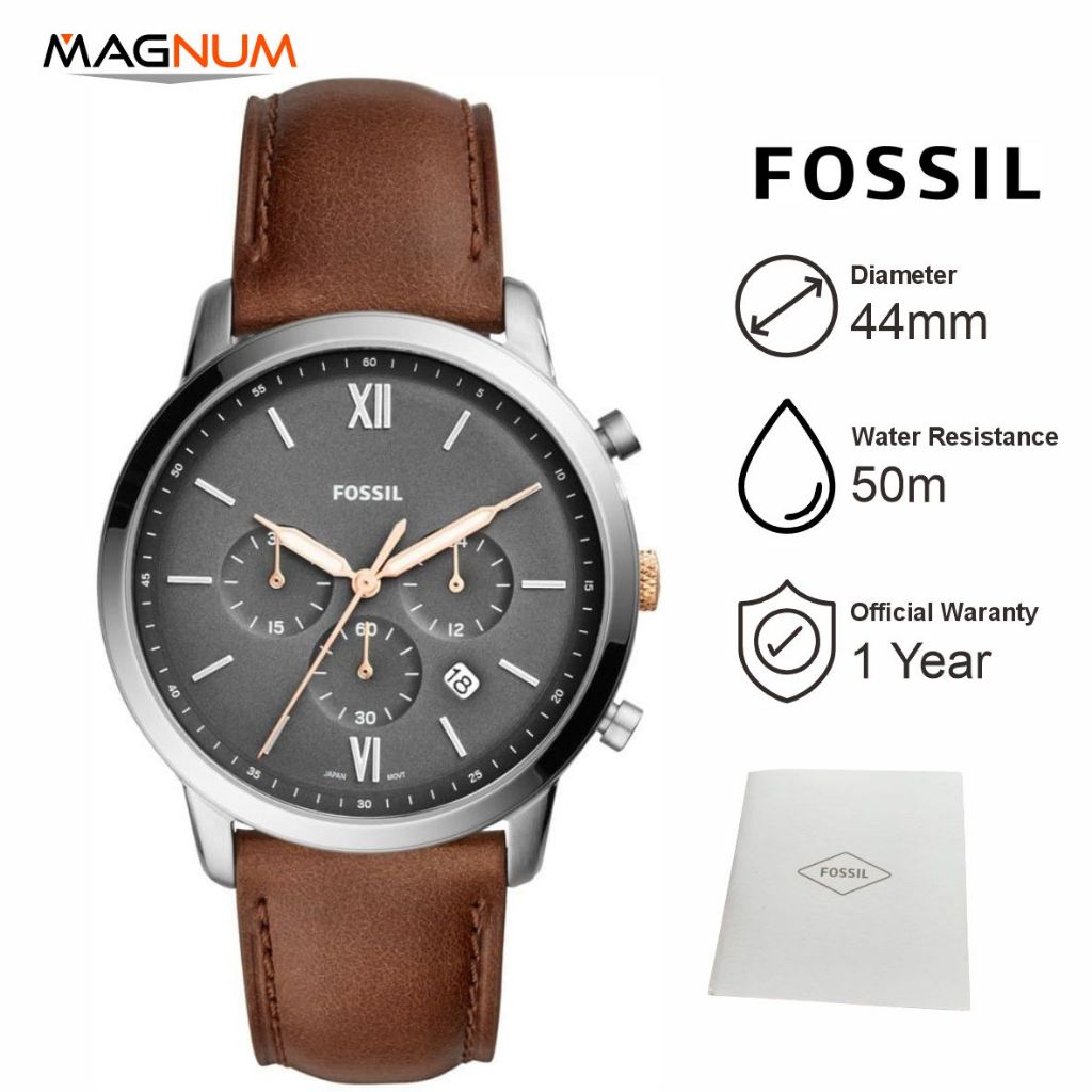 Jam Tangan Pria Fos sil FS5408 Neutra Chronograph Grey Dial Brown Leather Strap