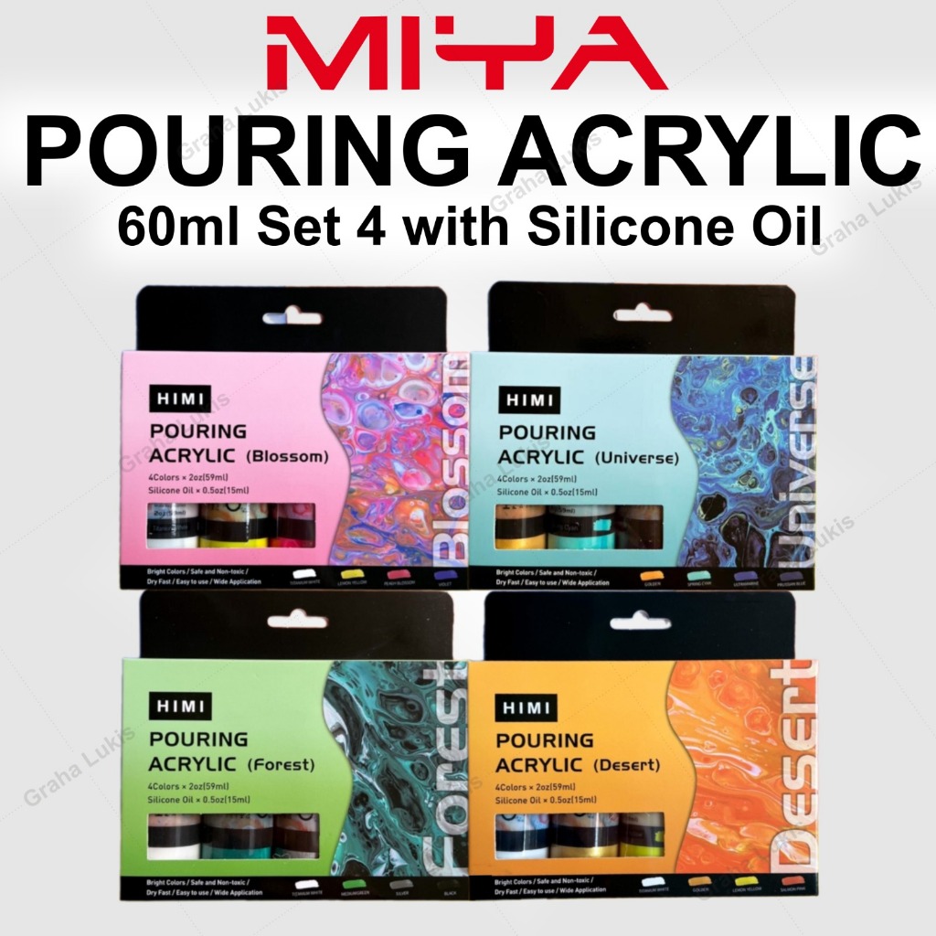 

Miya Himi Pouring Acrylic Set With Silicone Oil - Cat Akrilik Pouring + Bonus Kanvas