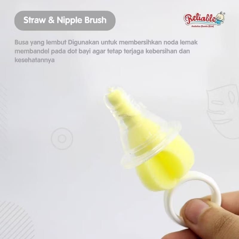 RELIABLE Straw and Nipple Sponge Brush Sikat Sedotan dan Spon Pembersih Dot