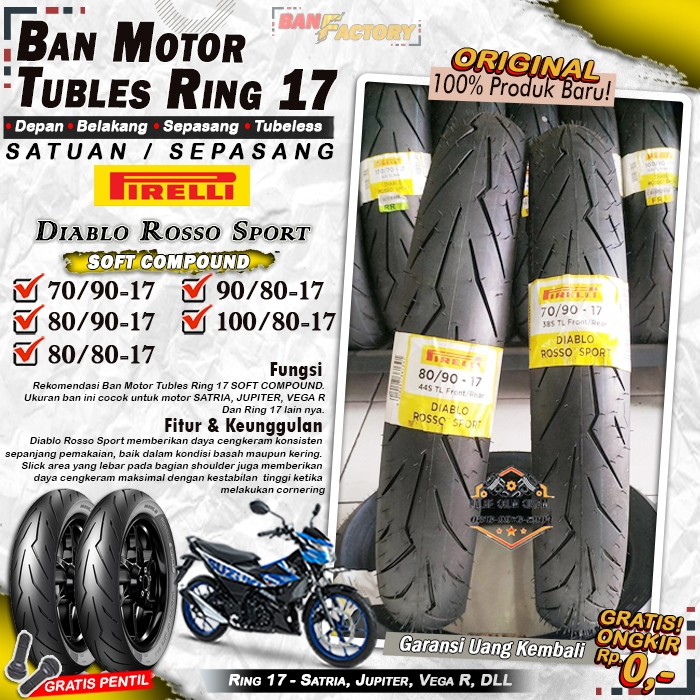 Ban Motor Vixion Pirelli Diablo Rosso Sport Ring 17 Tubles Ban Motor Tubeless Satria Vixion Ring 17