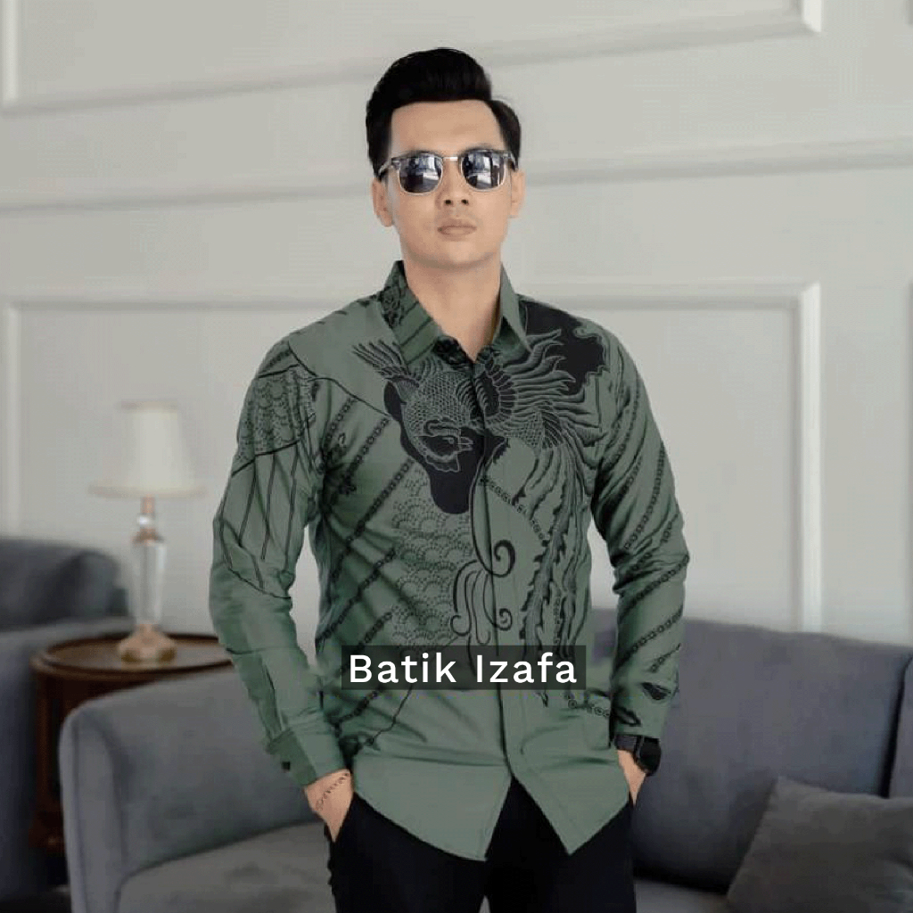 Kemeja Batik Pria Cowok Slimfit Premium Motif PEKSI HIJAU Full Furing Baju Lengan Panjang Warna Hija