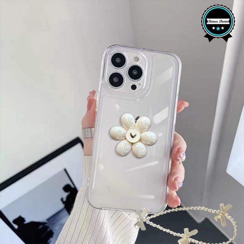 GC136 Silikon Clear Case White Flower Pop Stand With Bracelet Phone Case Softcase/ Casing Hp For OPP