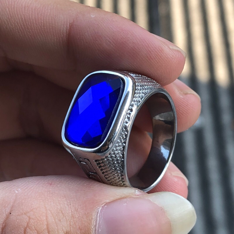 Cincin permata king safire ring titanium silver