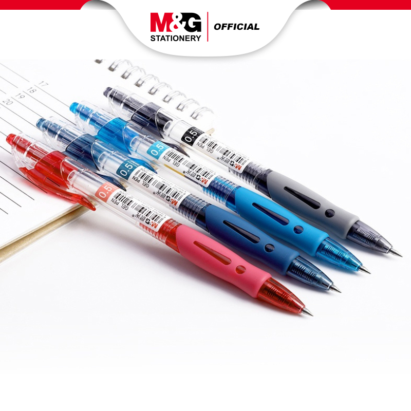 

M&G Retractable Gel Pen 0.5mm/Pena Gel/ Pulpen Gel 3 warna Hitam, Biru, Merah Comfort rubber grip/ International standard pena gel/ alat tulis