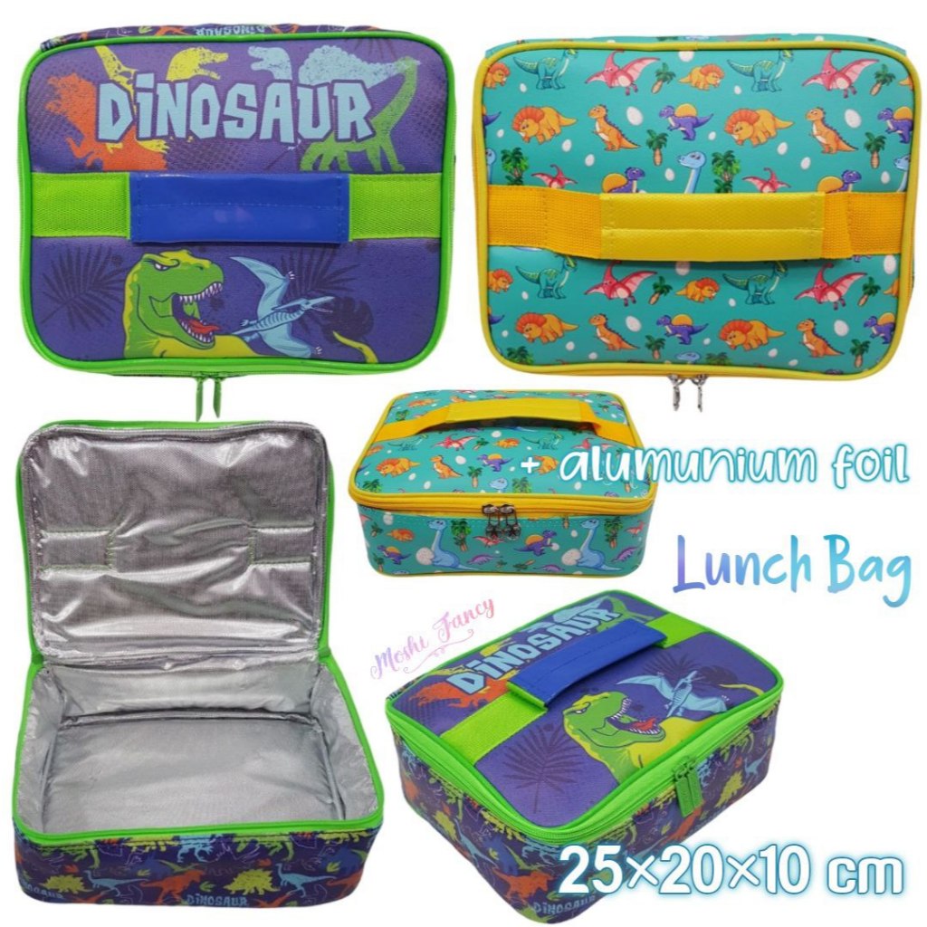 Lunch Bag Dinosaurs/ Tempat Bekal Makanan / Tas Makan Kotak Hokben Alumunium Foil / Tas Dinosaurus A