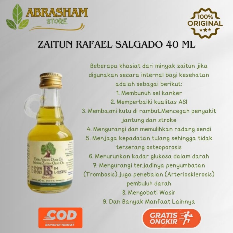 

Minyak Zaitun Rafael Salgado 40 ML Zaitun Extra Virgin Aman Untuk Diminum