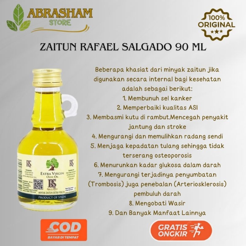 

Minyak Zaitun Rafael Salgado 90 ML Zaitun Extra Virgin Olive Oil RS Aman Diminum Dan Masak