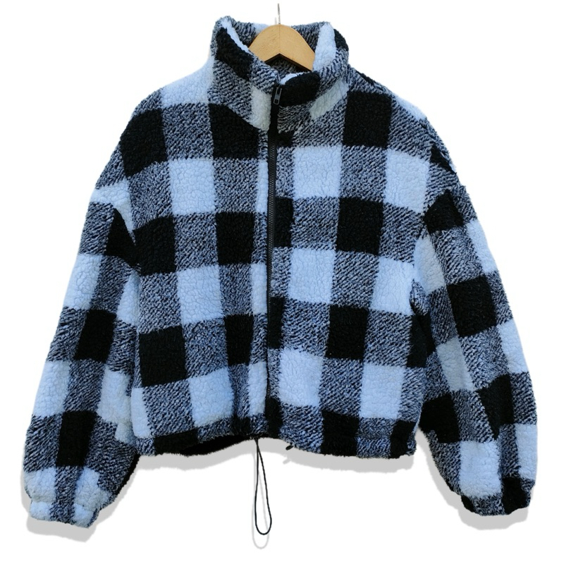 Sweater/jaket Wanita Sherpa Motif Kotak-Kotak