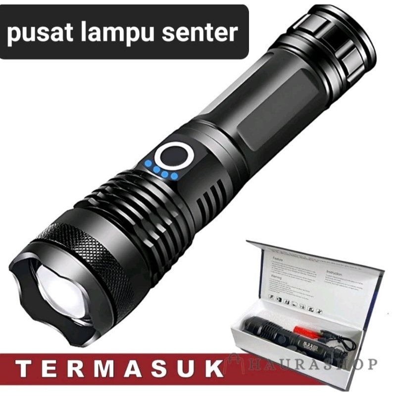 senter XHP50 Paket lengkap LED TACTICAL  200000 lumens Superterang Zoom in out