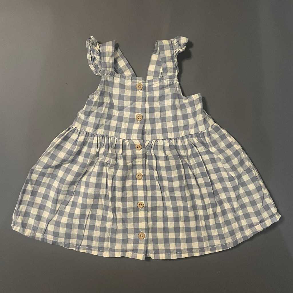 ANAK K093 (HNM ORI, PRELOVED) Dress Overall Rok Tali Silang Rumbai Kancing Depan Tangan Kutung Kotak