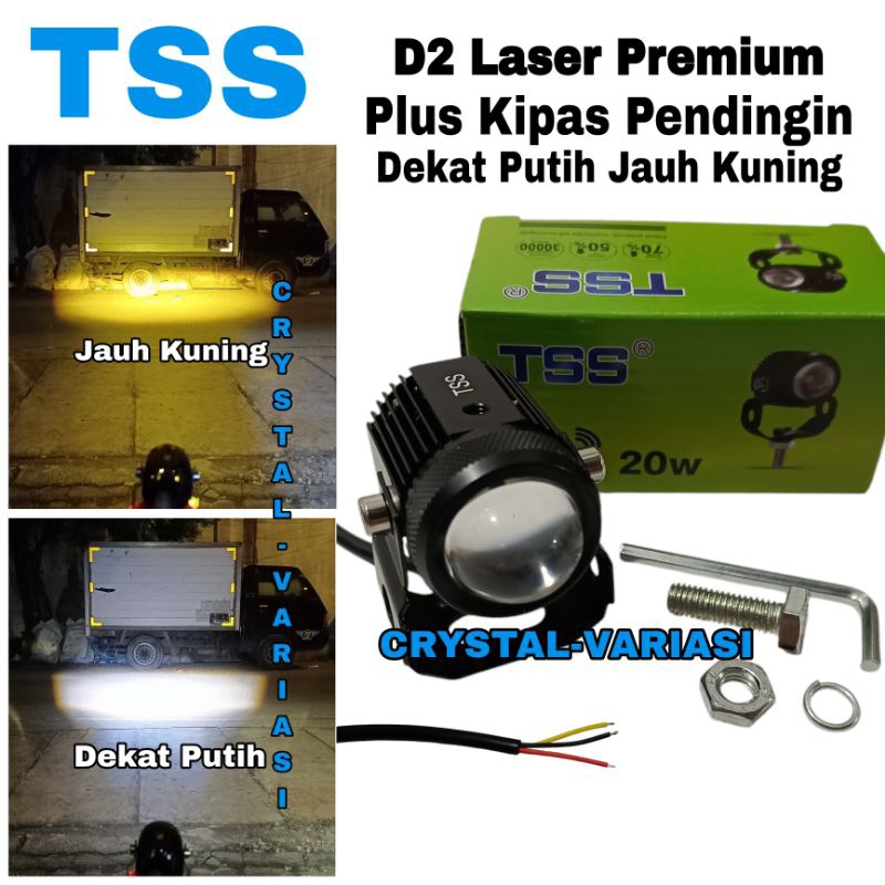 Lampu Tembak Mini D2 Laser Premium Plus Kipas Pendingin Sorot Jauh Kuning Dekat Putih 20watt 12-85Vo