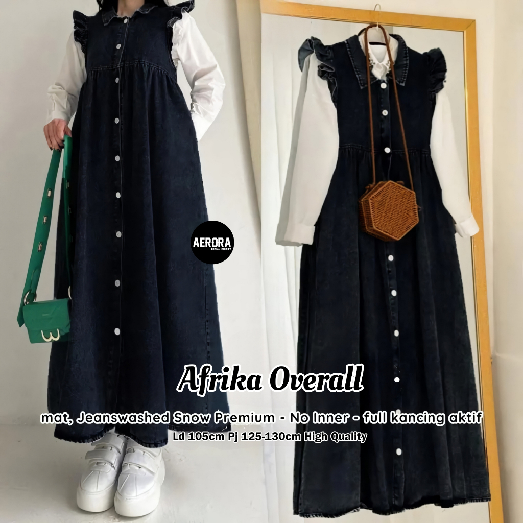 Aerora Baju Kodok Overall Rok Jeans Wanita Terbaru Fashion Muslim Korean Style Afrika Allsize
