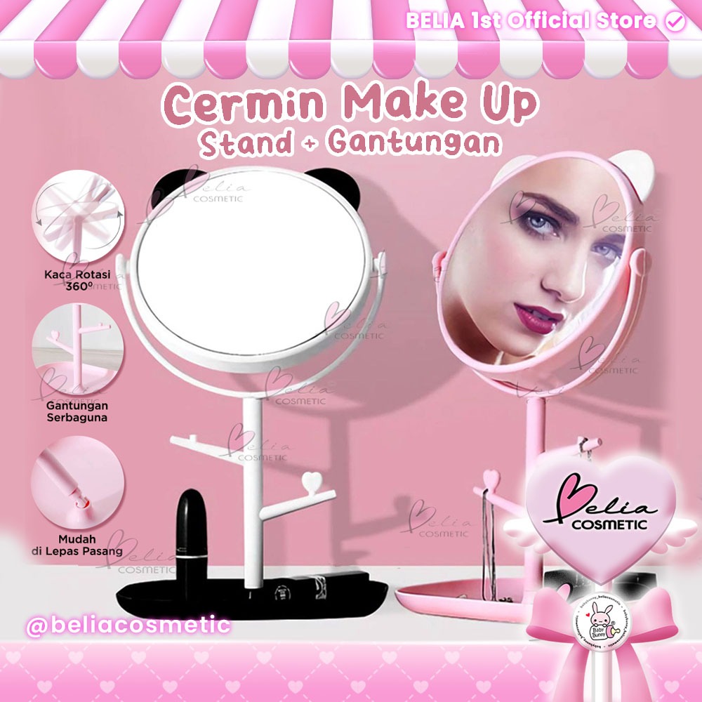 ❤ BELIA ❤ Cermin Makeup + Hook (Cantolan) Meja Rias | Kaca Standing Mirror Lucu Telinga Panda & Kuci