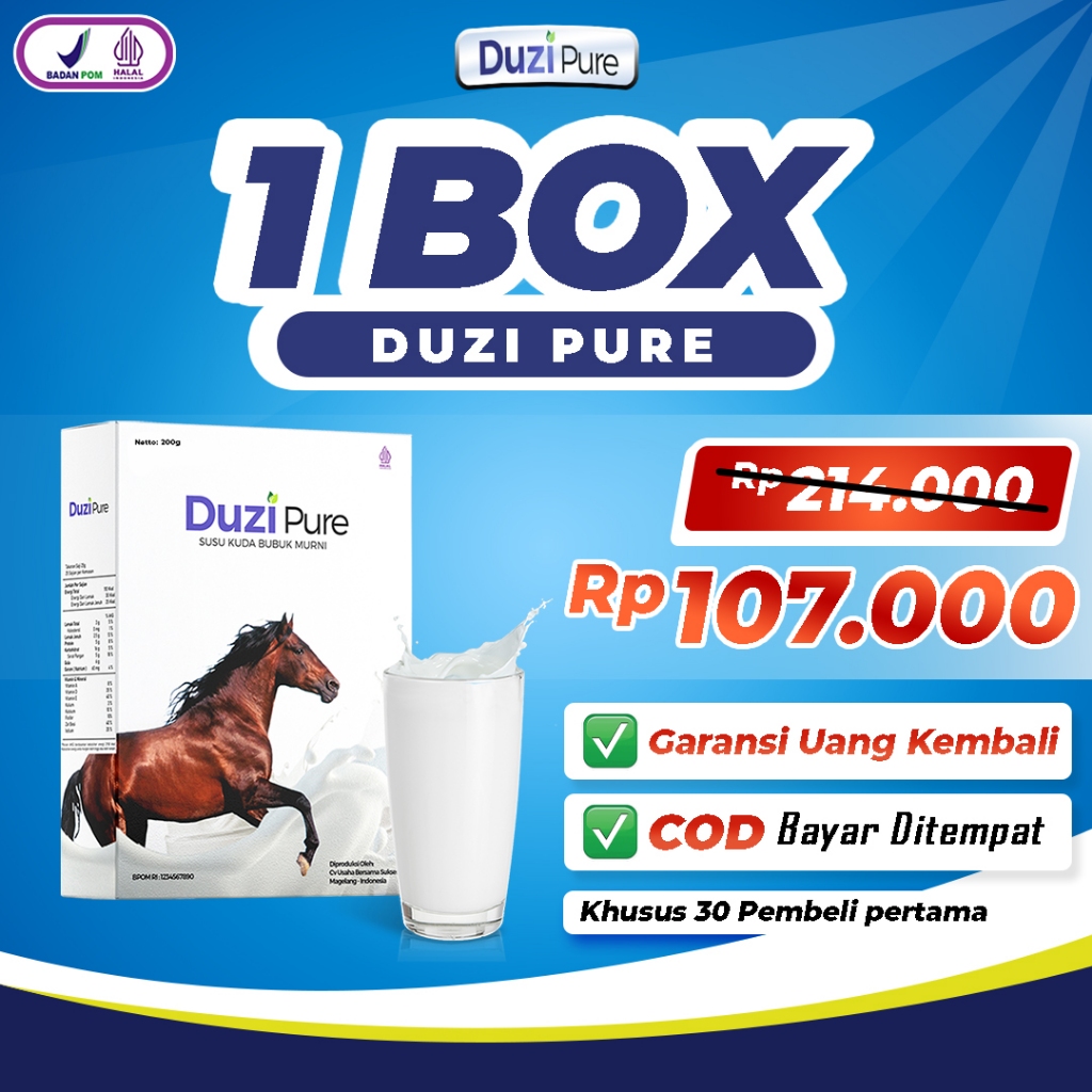 

Susu Duzi Pure - Susu Kuda Lombok 5 Bahan Herbal Alami Kemasan 200 Gram / Box