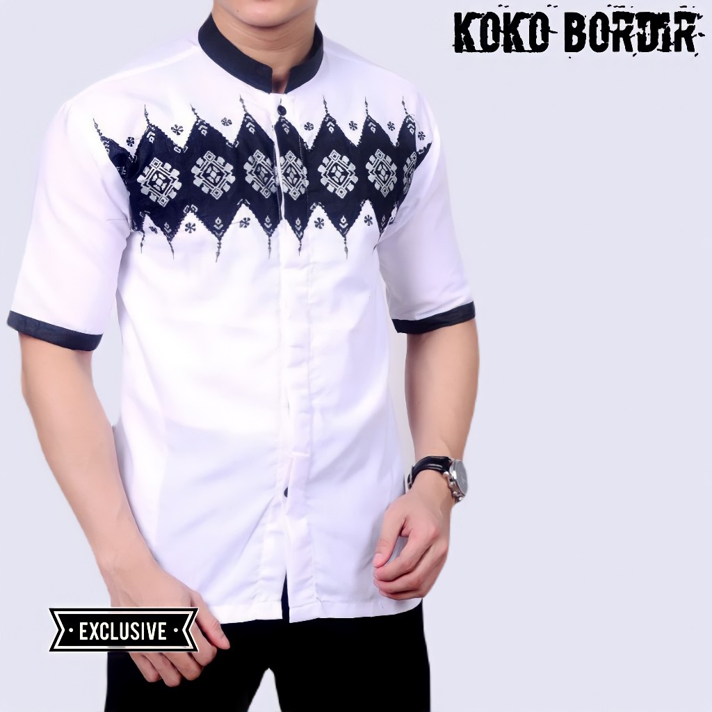 official baju koko lengan pendek pria dewasa terbaru koko batik koko bordir murah koko putih pendek