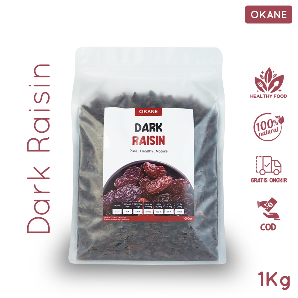 

1Kg Dark Raisin Kismis Hitam OKANE / Camilan Buah Kering Kismis 1000 gr