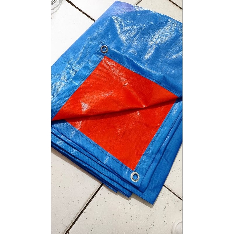 TERPAL A5 UKURAN 3X4 PERMETER SEGI, OREN BIRU FREE LUBANG KANCING/MATA AYAM & LUBANG BAMBU