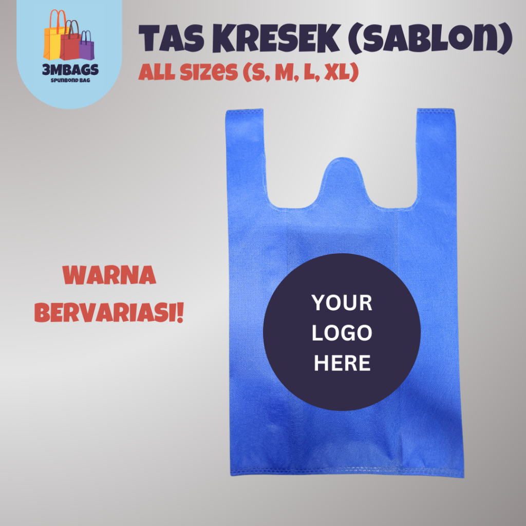 

Tas Press Spunbond / Goodie Bag / Tas Belanja - Model Kantong Kresek | Custom Sablon: Satu Muka, Satu Warna