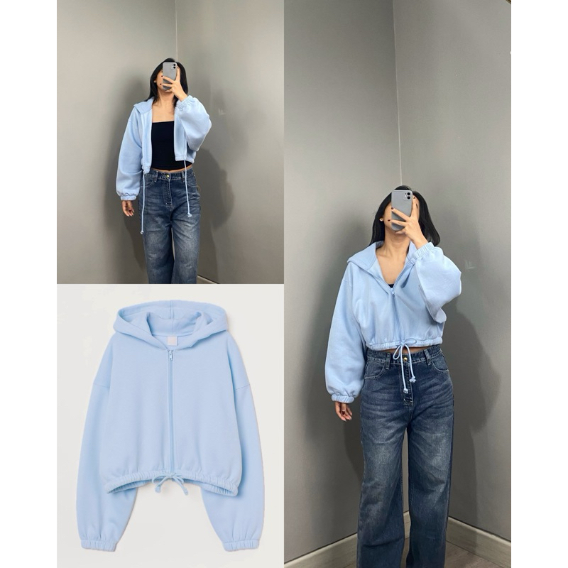 HM Hoodie Crop Drawsting Sweater Wanita