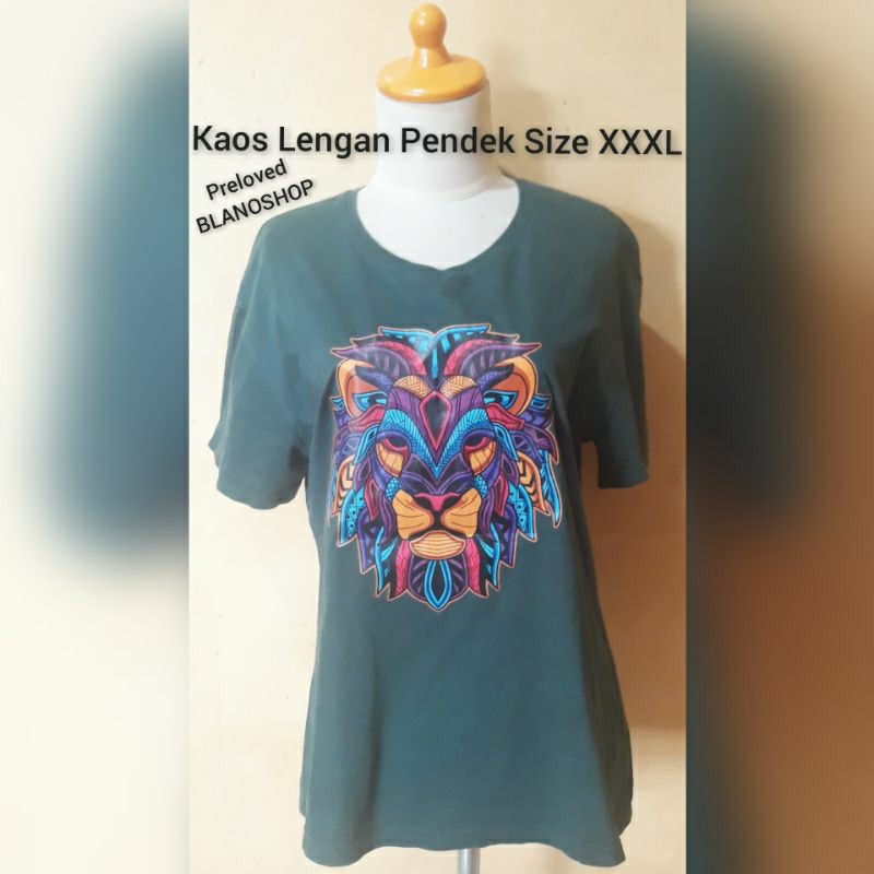 Preloved South Formed Kaos Lengan Pendek Mozaik Wajah Singa Hijau Lumut Size XXXL