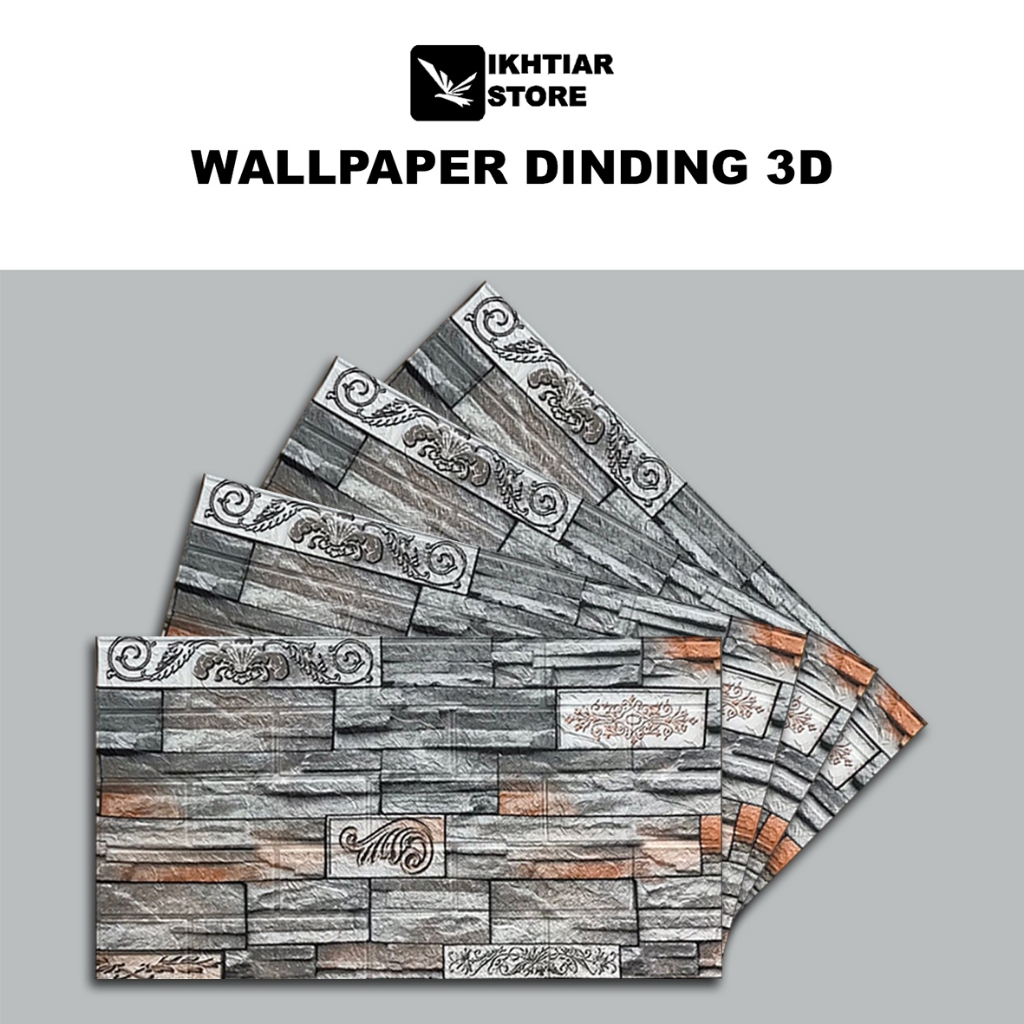 Wallpaper Dinding Foam Timbul 3D Embossed Bata Classic Brick 70x38 cm corak bata ukir