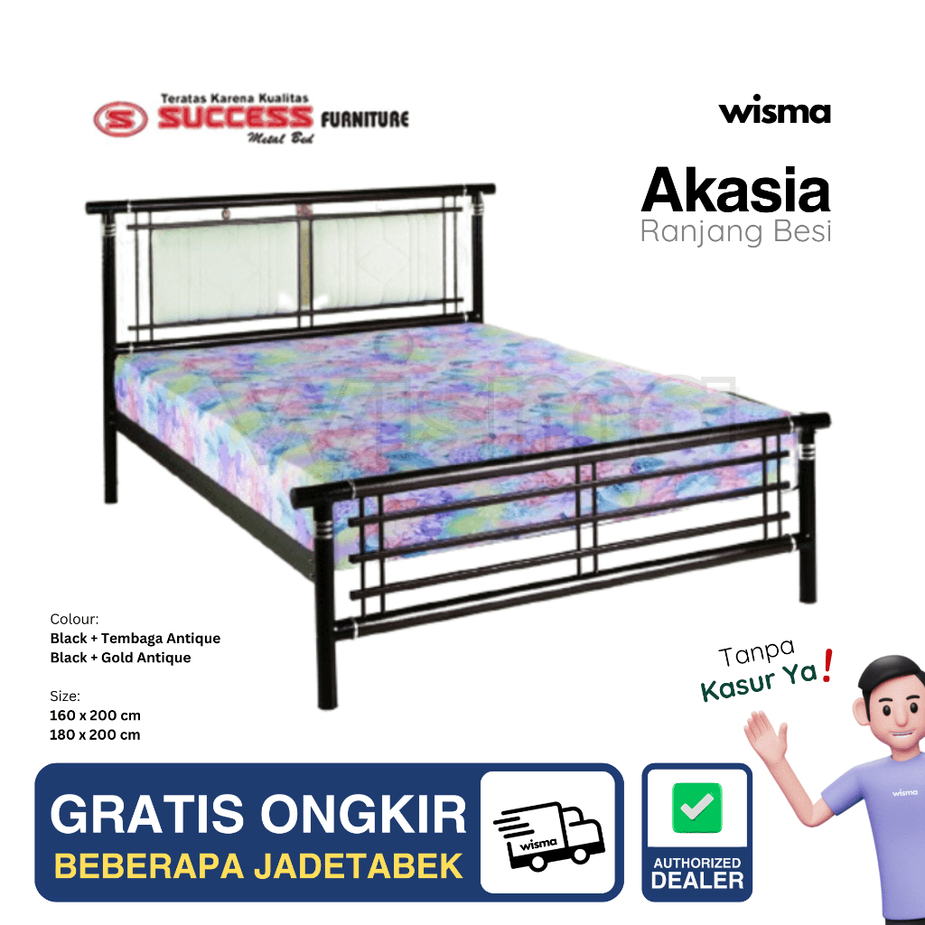 Ranjang Besi Minimalis Success Akasia 120x200 160x200 [Tanpa Kasur]