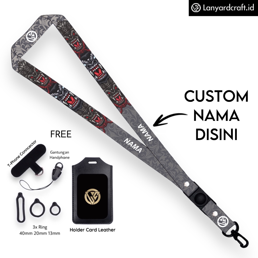 

[SO-BH] Lanyard Craft Custom Nama Gorilla Series Request Nama Satuan Gantungan Card Holder Tali Lanyard 2cm