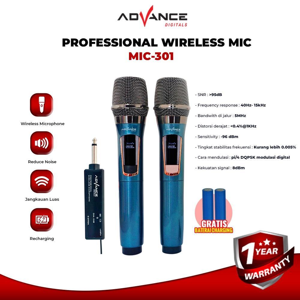 Mic Karaoke Wireless Advance MIC-301 Double Mic Wireless Digitals Karaoke Microphone Metalic