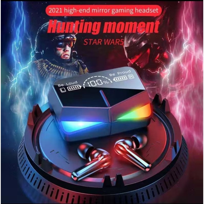 Headset Bluetooth Gaming TWS M28 Dual Mode BT Blututh V5.1 V5.3 Earbuds Noise Cancelling Led Smart D