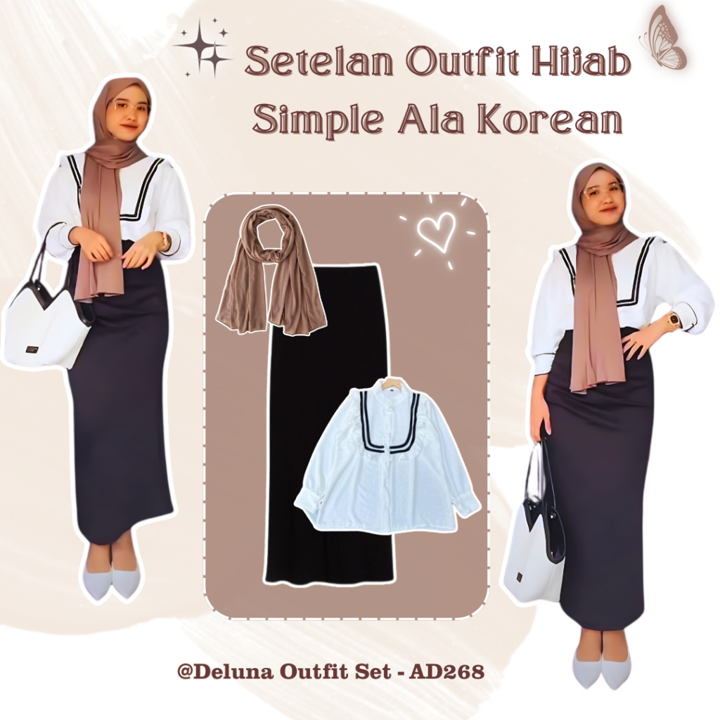 Setelan ootd Hijab Wanita Remaja Kekinian Korean Style Outfit Simple Ala Korean Terbaru Buat Kuliah 
