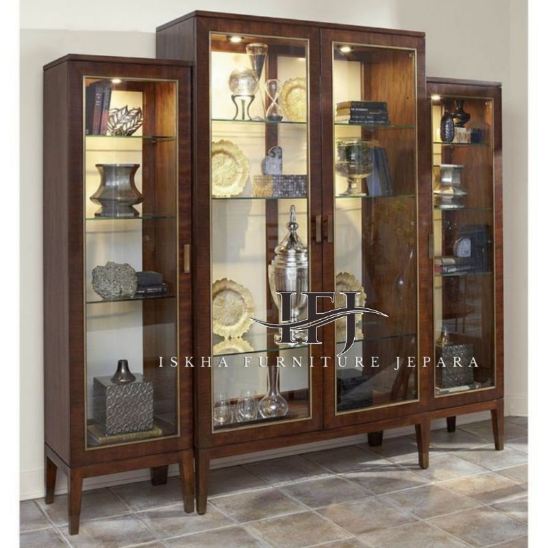 ALMARI PAJANGAN KACA MINIMALIS JATI_ALMARI HIAS MODERN ELEGAN_BUFET KACA MEWAH