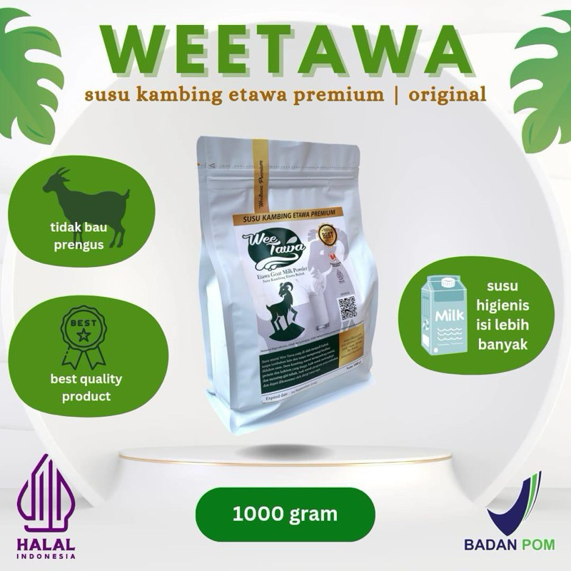 

Weetawa Susu Kambing Etawa Bubuk 1 Kg Rasa Original BPOM Halal Premium Platinum Goat Milk Powder Drink Pasteurisasi Cair Natural Sehat Asli Terjamin Berkualitas COD Tunai bayar ditempat Platinum flavor powder drink