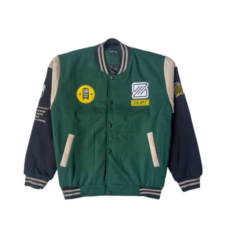 SHOLVA jaket bomber baseball motor hijau botol full bordir