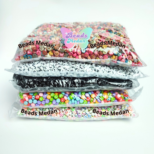 (PON) Manik Huruf Bulat / Manik Angka Bulat / Manik Salib Bulat / Manik Gelang / Manik Bentuk / Mani