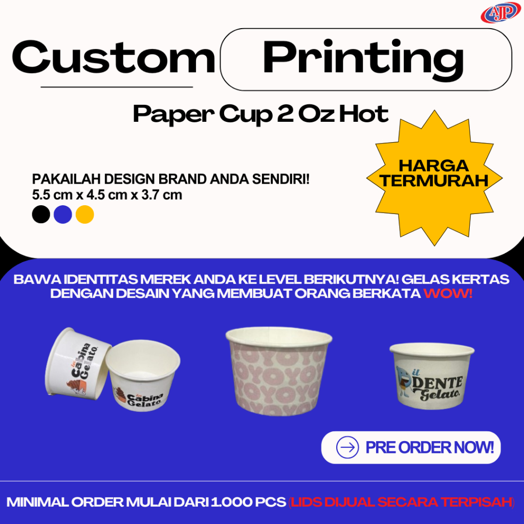 Custom Printing Paper Cup 2 Oz Hot / Cetak Custom Logo Paper Cup 2 Oz Hot
