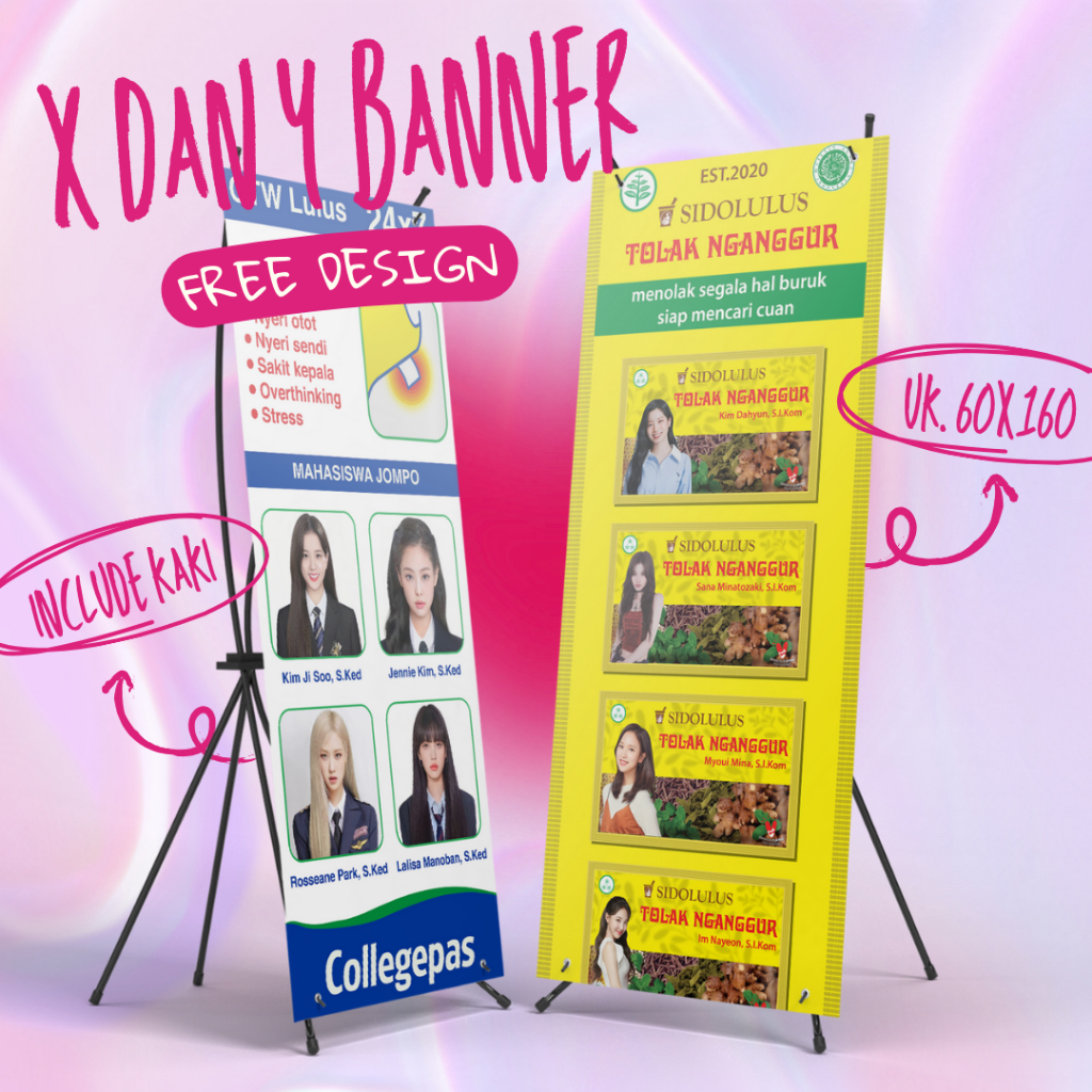 SEHARI JADI [FREE Design dan Tiang] Cetak X dan Y Banner | Custom | Wisuda | Wedding | Ulang Tahun