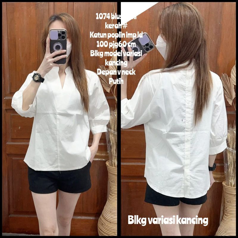 1074 Blouse Semi Kerah Katun Poplin Wanita Korean/Atasan/Blus