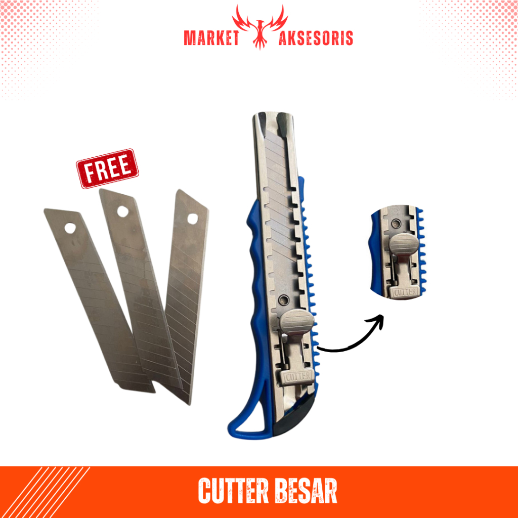 

Cutter Knife SET FREE 2PCS Blade Pisau Potong Serbaguna Cuter Alat Pemotong Kertas PVC Kardus Bonus Refiil Isi Ulang 2 Pcs mata cutter