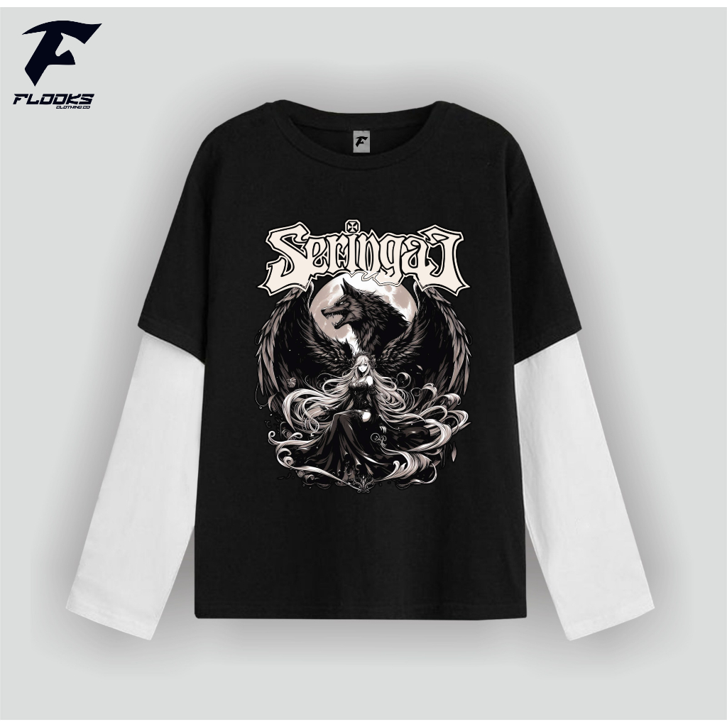 Flooks clothing Tshirt Double layer Seringai Lady Angel Moonwolf  long sleeve  kaos pria wanita