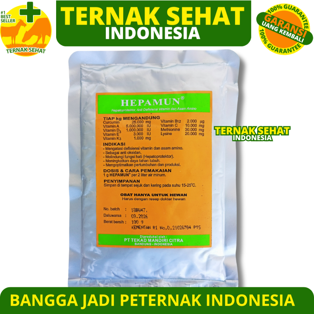 HEPAMUN 100 GRAM - Hepatoprotektor Curcuma Asam Amino Perbaiki Fungsi Hati Ternak Ayam Unggas - Vita