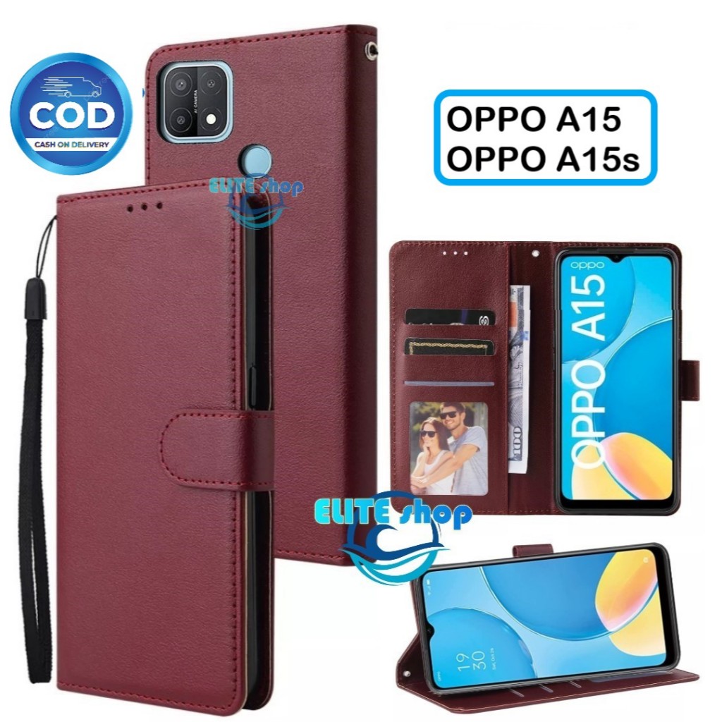 Flip Case OPPO A15 Case Wallet Kulit Casing Dompet Case Wallet Leather Flip Case OPPO A15 Casing hp 