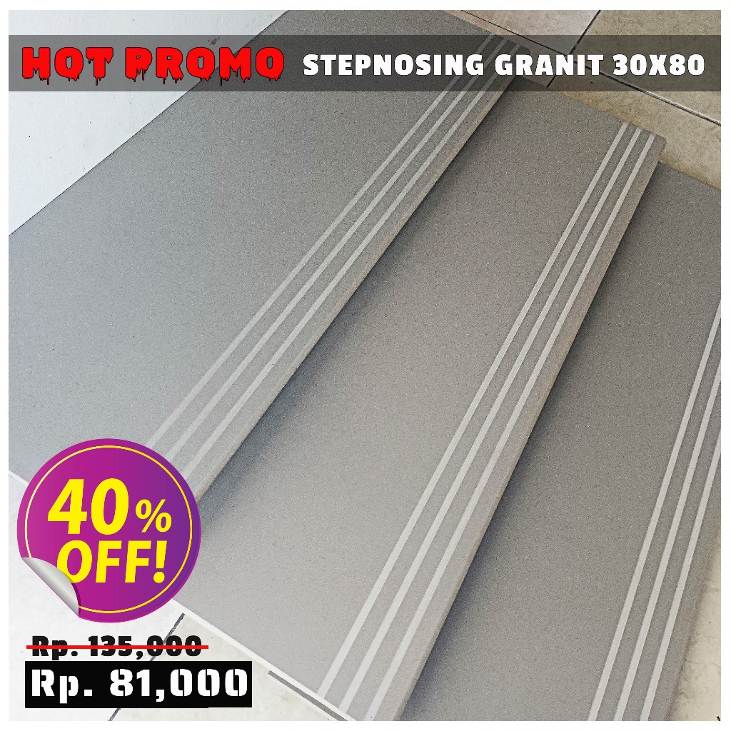 Stepnosing Granit 30x80 Abu-abu Polos Doff Lantai Tangga Custom Pingul