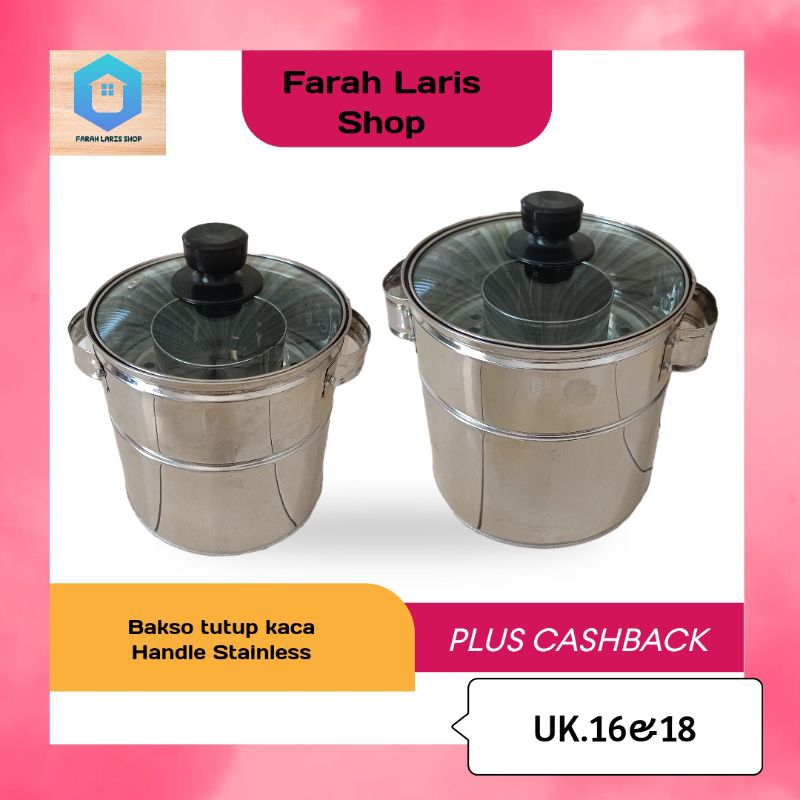 Dandang Bakso Stainles mini Tutup kaca ukuran 16cm 18cm