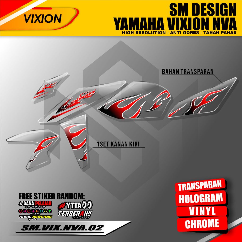 Stiker Vixion NVA Transparan Striping List Variasi Body Motor Yamaha Vixion New Advan Desain API