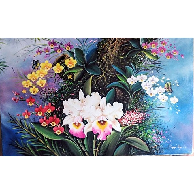 Lukisan Bunga Anggrek dengan Desain Terbaru yang Elegan (Ukuran 135x85cm)