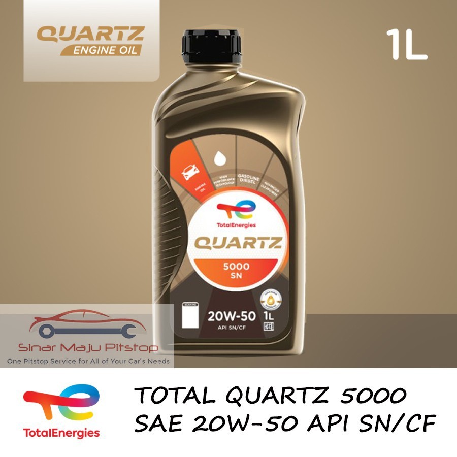 Pelumas Oli Mesin Mobil & Motor TOTAL QUARTZ 5000 SAE 20W-50 API SN Botol 1 LITER ORIGINAL 100% ASLI
